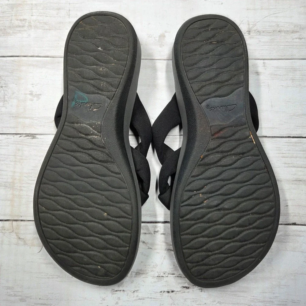 Clarks Cloudsteppers Arla Jane Flip Flop Sandals Womens 10 Black Grey Comfort‎